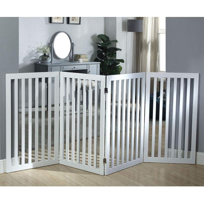 Захист для собак Unipaws: відбійник для сходів, без свердління, дерев'яне дитяче огорожа, розкладне, для каміна, з ніжками, білий (4 елементи, 91 см)