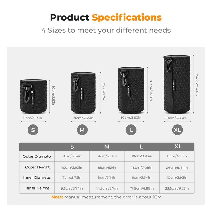 Чохол для об'єктива K&F Concept: 4 розміри, для Canon, Nikon, Sony, Fuji, Sigma, з шнурком