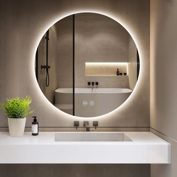 Круглий дзеркало для ванної кімнати з підсвічуванням 80 см, 3 кольори світла, регулювання яскравості, проти запотівання, сенсорне управління, функція пам'яті, LED, енергозберігаючий