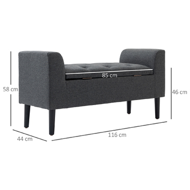 HOMCOM Storage Bench with Cushion, Ottoman, Storage Stool, Chest Seat, Load Capacity up to 130 kg, Linen-Touch Dark Grey, 116 x 44 x 58 cm for Entryway & Living Room