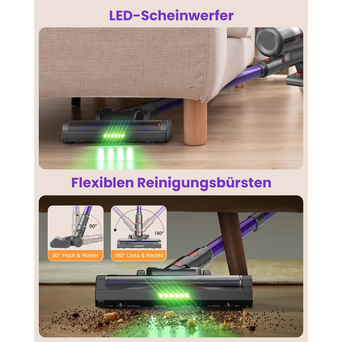 Бездротовий акумуляторний пилосос MAUOKE 45000Pa з LED-дисплеєм та V-подібною насадкою, 6-в-1 для дому, килимів, твердих поверхонь та видалення шерсті тварин