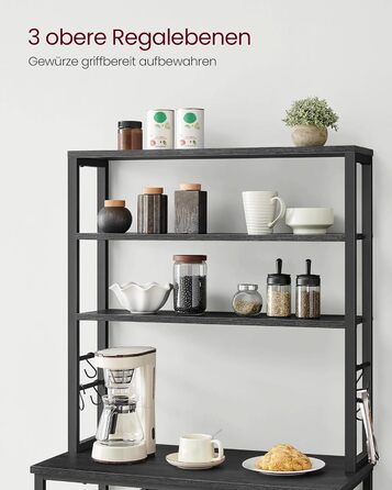 Стелаж кухонний VASAGLE, 6 полиць, гачки, сталевий каркас, 40 x 60 x 167 см, колір горіх + білий