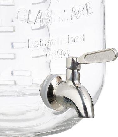 Диспенсер для напоїв Relaxdays з вставкою для фруктів, 4 л, кран та кришка, глечик, скло, метал, прозорий