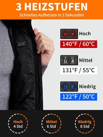 Гріюча жилетка для чоловіків та жінок з Powerbank 18400mAh, 10 зон нагріву, для кемпінгу, мотоциклів, катання на лижах, чорна, розмір L