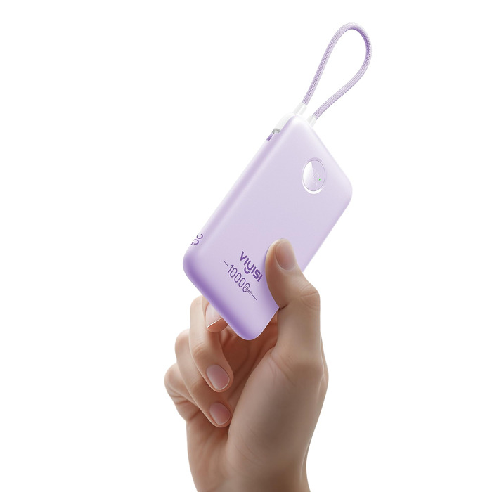 Повербанк VIYISI 10000mAh ультратонкий із вбудованим кабелем USB-C, фіолетовий