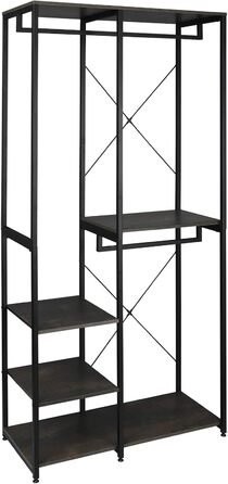 WOLTU Clothes Rack Wardrobe Clothes Rail Laundry Rack with Shelf Shoe Rack made of Wood and Steel, Hanging Shelf, White + Light Oak (Black+Rust Color)