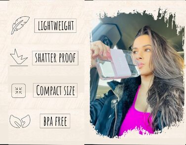hydr | 425 ml flat water bottle for wallet and flexible cleaning brush | BPA-free square water bottle | leak-proof, slim water bottles for travel, small water bottle