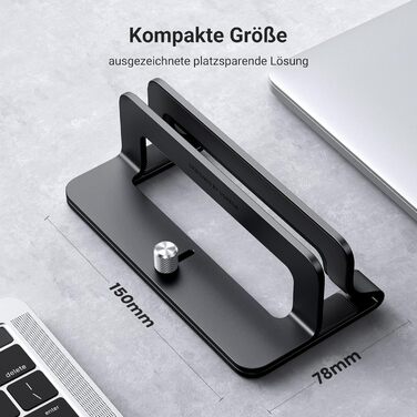 Підставка для ноутбука UGREEN з алюмінію, 3 слоти | Вертикальна підставка для MacBook, iPad, Huawei, Surface, Dell, HP | Чорний