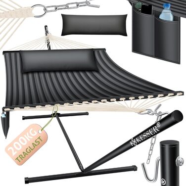 KESSER® Hill Hammock with Stand - Double Hammock with Cushion for 2 People - Stable Frame with 200kg (440lbs) Weight Capacity - Indoor & Outdoor Use - XXL Hanging Chair for Two or Multiple People - Garden, Balcony, Terrace, Anthracite
