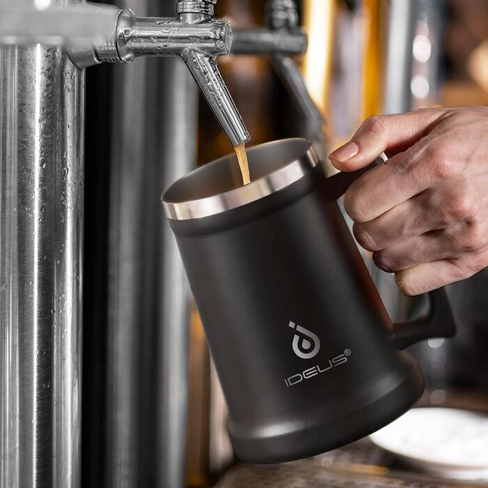 Термокружка для пива Ideus® з нержавіючої сталі, 710 мл, 24oz, з ручкою, для Октоберфесту (чорна)