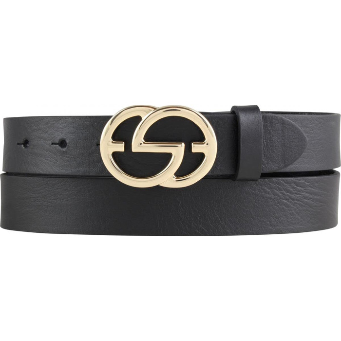 Жіночий шкіряний ремінь Beltinger Emil 3 см, золото, чорний (130 см/145 см) | Вузький ремінь з натуральної шкіри