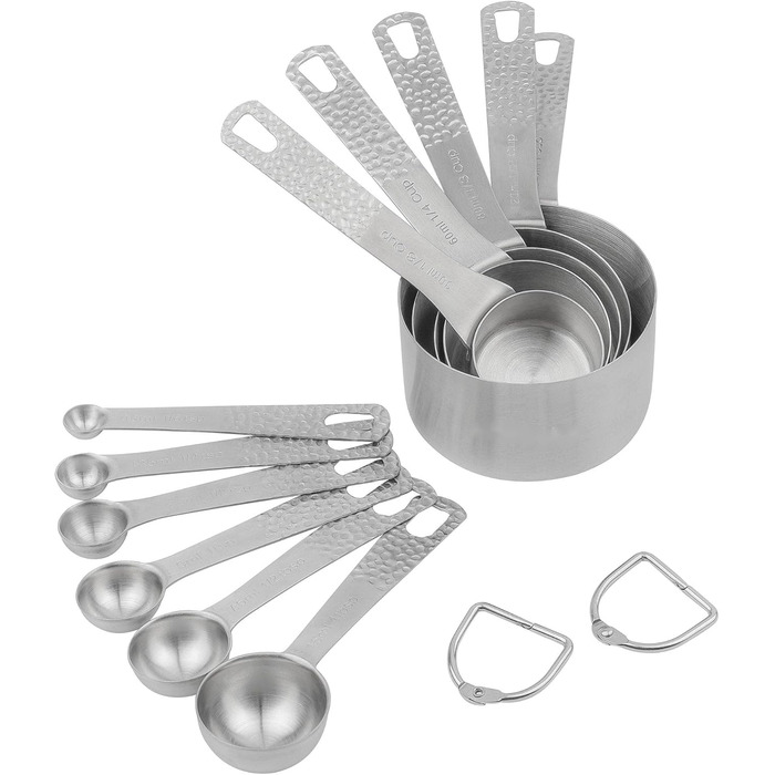 Measuring cup and spoon set, 18/8 stainless steel, measuring cups and spoons for baking and kitchen use, metric and US metal measuring cups and spoons for dry and liquid ingredients