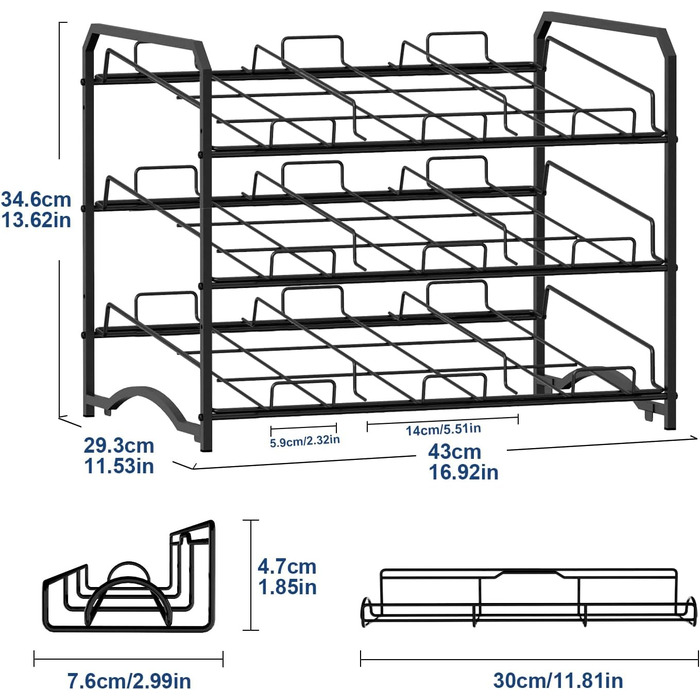 Bomclap Stackable Can Organizer, Can Rack Organizer for Kitchen Cabinets Storage or Countertops, 3-Tier Can Dispenser with Side Shelves, Storage for 42 Cans, Black