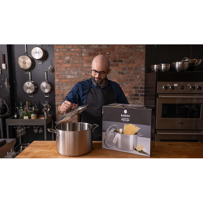 Каструля Babish з кришкою, тришарова нержавіюча сталь, 12 кварт (11,4 л) для бульйонів і супів