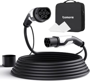 Кабель зарядки Tomons Typ 2 (32A, 22kW, 5м) для електромобілів (EV/PHEV) з тримачем та мікрофіброю. Сумісний з Model S/3/X/Y, ID.3, ID.4