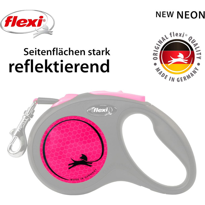 Льовіжа для собак Flexi Neon S, 5 м, чорний/неоновий помаранчевий, світловідбиваючі смуги, рулетка для собак до 15 кг