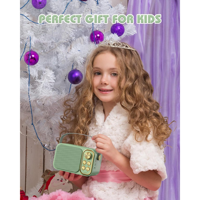 Караоке машина з 2 мікрофонами, портативна Bluetooth колонка для дітей та дорослих, 7 голосових ефектів, ідеально для вечірок та свят (зелена)