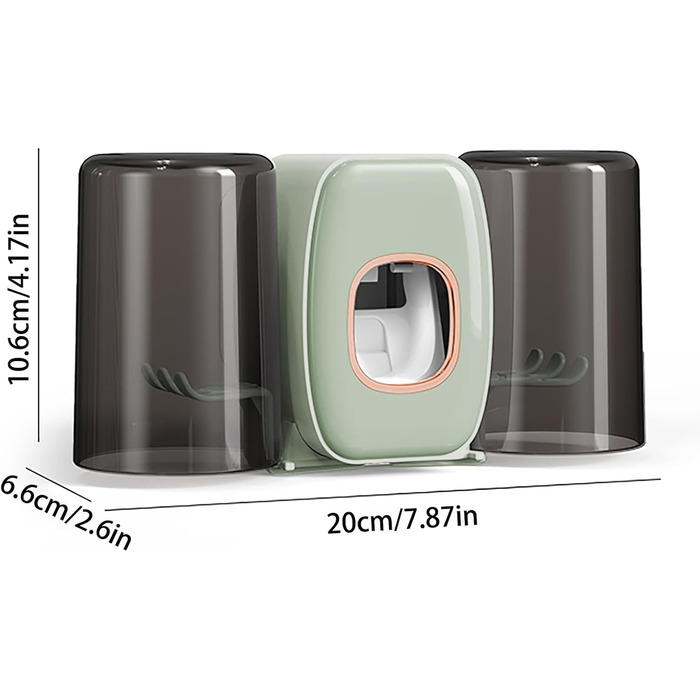 Настінний тримач для зубних щіток з автоматичним дозатором пасти, електричний для 4 щіток, 2 стаканчики, без свердління (зелений)