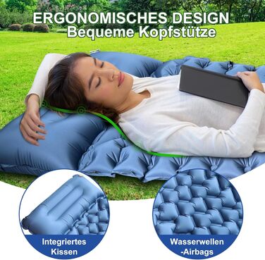 YOUXIU Self-Inflating Camping Mat - Ultralight Sleeping Pad with Foot Pump - Waterproof Travel Mat for Hiking & Tent Use - Blue