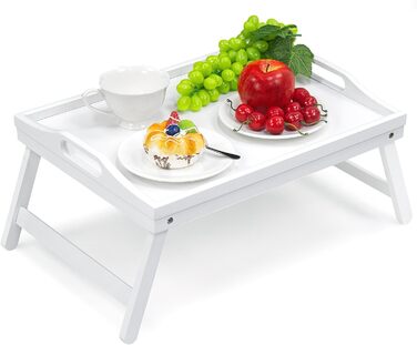 Набір з 2 столів-таць Mxbamhyc з бамбука: для сніданку, сервірування, з підставкою для телефону, білий