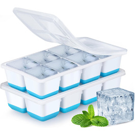 Форма для льоду JRISBO (2 шт) з кришкою, великі кубики льоду, синій, BPA-free, LFGB-сертифікат