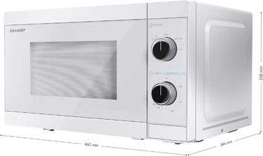 Мікрохвильова піч SHARP R200BKW Solo, 20 л, 800 Вт, 5 режимів, таймер, функція розморожування за вагою, енергозберігаючий режим, скляний піднос 25,5 см