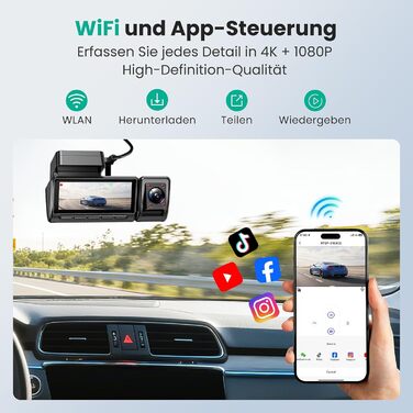 Відеореєстратор 4K автомобільний передній та задній, 3 канали, 64GB SD карта, IPS дисплей, нічна зйомка, WiFi Black-D4