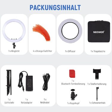 NEEWER Кольцеве світло 50 см (20 дюймів) LED з триподом та тримачем для телефону, 44 Вт, 3200K-5600K, з акумулятором, USB, для макіяжу, тату, вій, YouTube, TikTok, відеозйомки (RL-18)