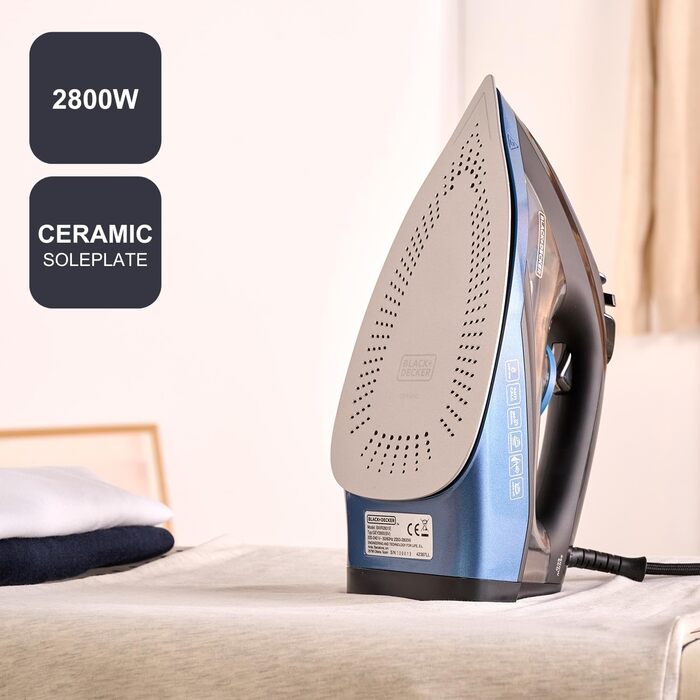 Відпарювач Black+Decker BXIR3000E: 3000 Вт, керамічна підошва, 200 г/хв, антинакип, вертикальне відпарювання