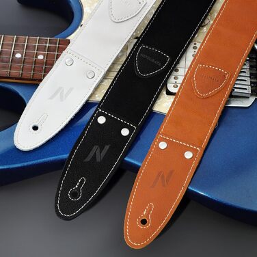 Гітарний ремінь Nefelibata з повного нубуку, з кишенькою для медіатора, для бас-гітари, електрогітари та акустичної гітари, з медіаторами, кнопками та замками (Чорний Зірка)