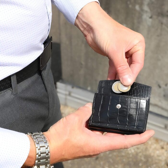 Кредитне картхолдер Solo Pelle Mech | Шкіряний картхолдер з RFID захистом | Чорний крокодил