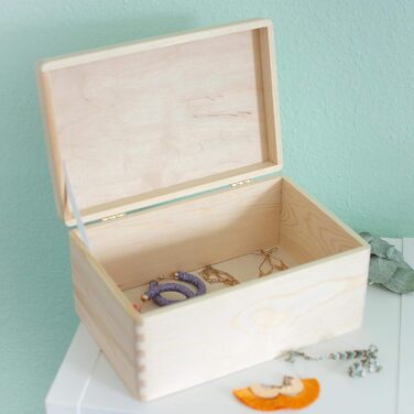 Wooden box with lid - 40x30x24cm, Natural, FSC® - Multi-purpose box without handles - Storage box | Memory box | Craft & Gift box (30 x 20 x 14 cm | M)