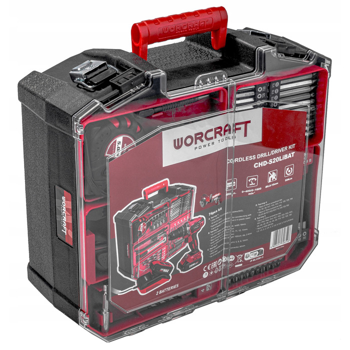 Акумуляторний шуруповерт Worcraft 20 V 2,0 Ah з кейсом та набором аксесуарів