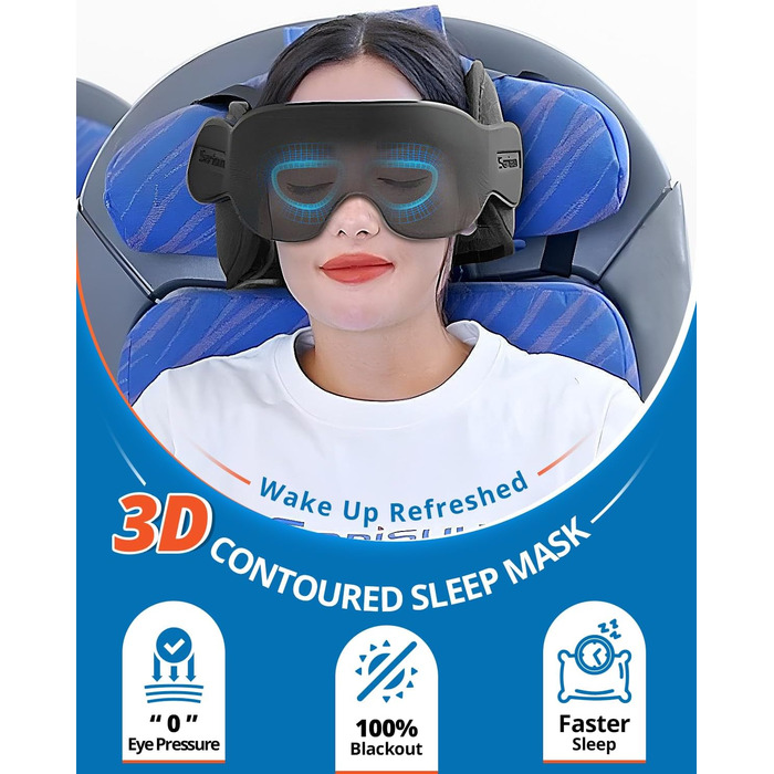 Подушка для шиї з підборіддя, маска для сну 3D, підтримка 360°, насадка для голови в літак, для довгих перельотів, чорна