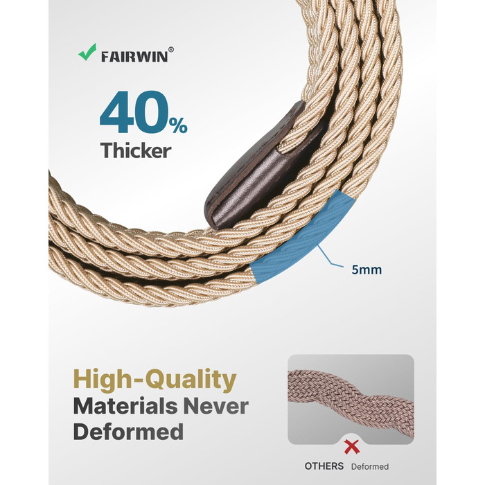 Чоловічий тканинний ремінь Fairwin, бежевий, еластичний, плетіння, розмір M (довжина 105 см, для обхвату талії 80–90 см)