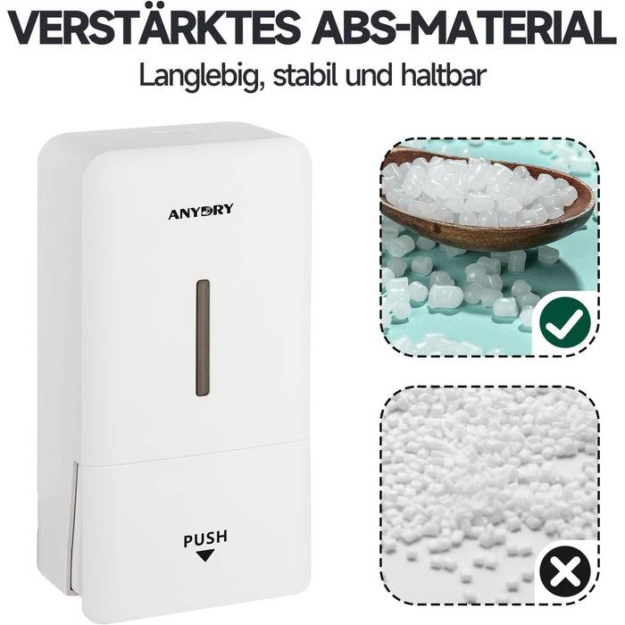 Anydry Ручний дозатор для мила на стіну, 800 мл, з вікном, для дому та бізнесу, білий