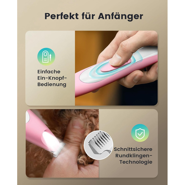 Триммер для собак Oneisall Paw Trim Pro з LED-підсвічуванням, рожевий: безпечна стрижка лап, очей, вух та обличчя