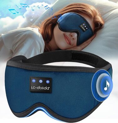 Маска для сну з навушниками Bluetooth LC-Dolida V5.4, 3D маска для сну, дихаюча бавовняна маска для очей з мікрофоном для подорожей, сну, йоги, медитації (Темно-синій)