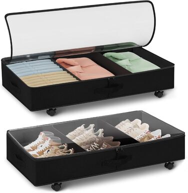 Підліжкова комода на колесах 2 шт., 48 л, ящик для зберігання під ліжком з кришкою та металевим каркасом, складаний ящик для зберігання під ліжко для одягу, постільної білизни, взуття (44л*2, блискавка)