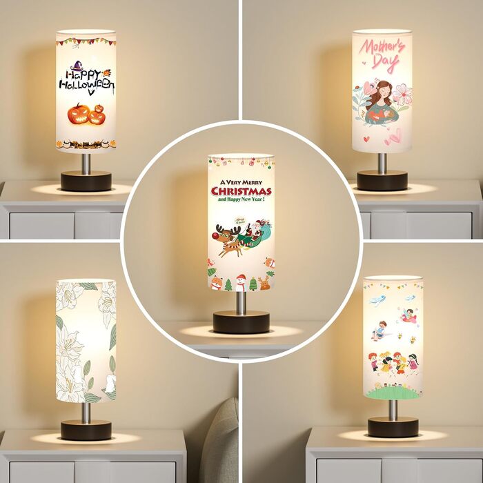 Нічна лампа Kakanuo з 3 колірними температурами, біла, з вимикачем, абажур з льону, для вітальні, спальні, офісу, дитячої кімнати (LED лампа в комплекті), колір A-білий+чорний