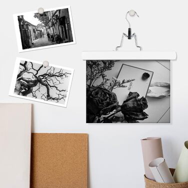 Дерев'яні вішалки для штанів AMKUFO з кліпсами (12 шт.), антиковзні вішалки для спідниць, фіксатори для штанів, надійні вішалки з масивного дерева, поворотний 360° гачок (білий/розкішний сад)