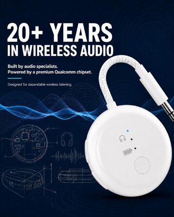 Bluetooth-адаптер для літака Avantree SoundJet R1 для AirPods та бездротових навушників, білий, 25 годин роботи
