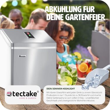 TecTake Professional Ice Cube Machine, Ice Cube Maker for Clear Ice Cubes, Ice Cube Maker, 13 Kg 24 h, 2.2 Liter Water Tank, 24 Ice Cubes per Cycle, incl. Ice Bucket and Ice Scoop - Silver