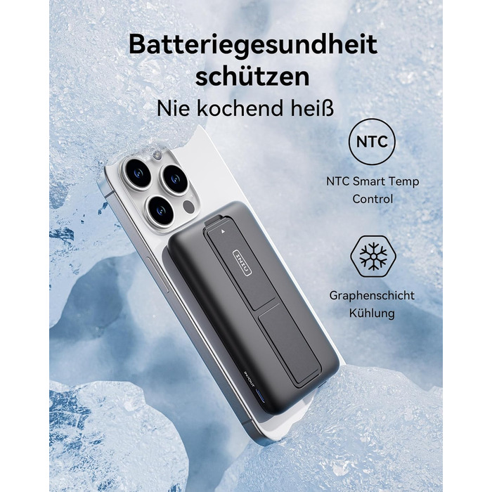 Power Bank INIU 5500mAh 20W з USB-C (вхід/вихід), магнітний акумулятор з підставкою для iPhone 16/15/14/13/12 Pro Max Mini, чорний