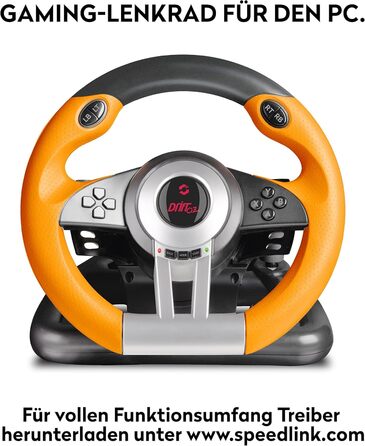 Speedlink DRIFT O.Z. Racing Wheel - Гоночний кермо з педалями та перемиканням передач для ПК, Force Feedback, чорний/оранжевий