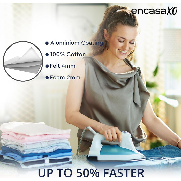 Глянцевий силіконовий чохол для прасувальної дошки Encasa XO, 135x45 см, з товстим шаром піни та фетру, стійкий до нагару та плям, XL сріблястий, люкс