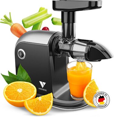 Vandenberg Slow Juicer - повільний відцентровий соковичавник для овочів та фруктів, 150W, з функцією реверсу, BPA Free