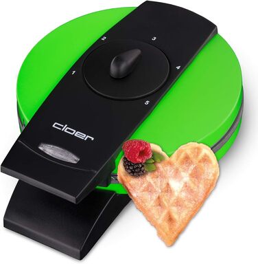 Вафельниця Cloer 1620 для класичних вафель у формі серця, 930 Вт, розмір вафелі 15,5 см, регульований ступінь прожарювання, зелений, для 1 особи