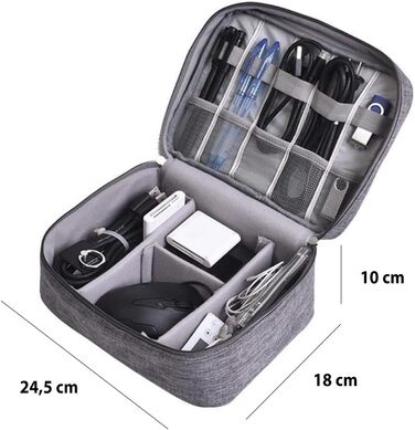 Органайзер для кабелів та аксесуарів Retoo: кейс для подорожей, USB-кабелі, Power Bank, карти, телефон, зарядні пристрої, сірий