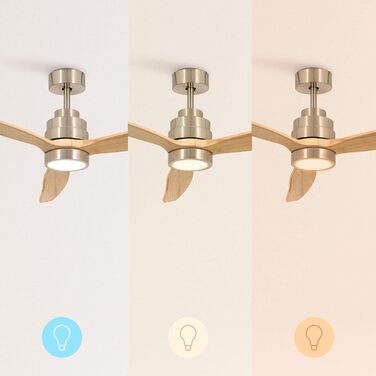 Стеляний вентилятор WINDSTYLANCE з натурального дерева з підсвічуванням, Ø132 см, Wi-Fi, пульт ДК, 6 швидкостей, DC-двигун, літньо-зимовий режим